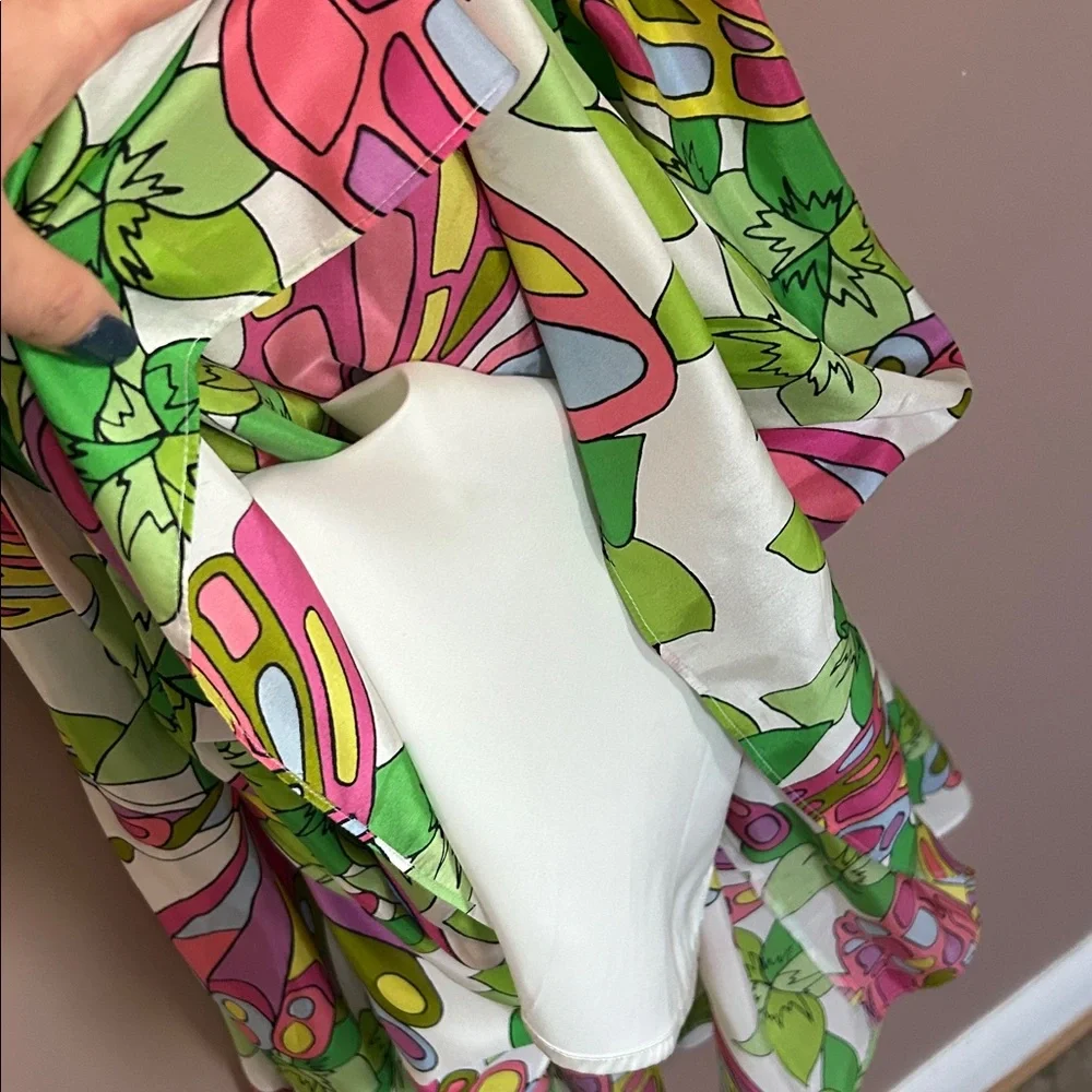 Trina Turk Off the Shoulder HighLow Floral Vibrant Multicolor Silk Dress Size S - Picture 9 of 14